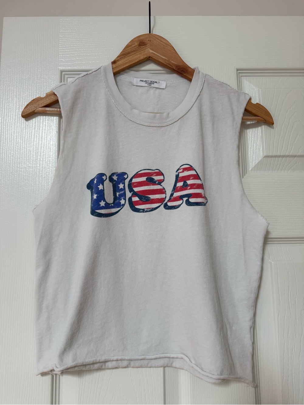 Project Social T USA Flag Cropped Tank Top